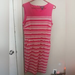 Lands' End Tall Fit Pink And White Mid Length Dress